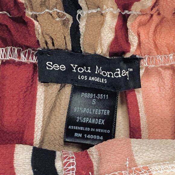 See You Monday Wide Leg Pants Womens Size Small Stripped Paperbag Tie Front Pant - Picture 12 of 12